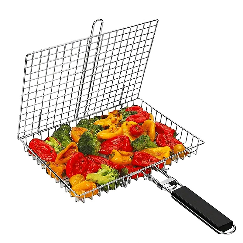 E-shop Faltbarer, verdickter Grill, abnehmbares, faltbares Grillgitter, lebensmittelechte Grillzubehör aus Metall, geeignet für Hähnchen, Fisch und
