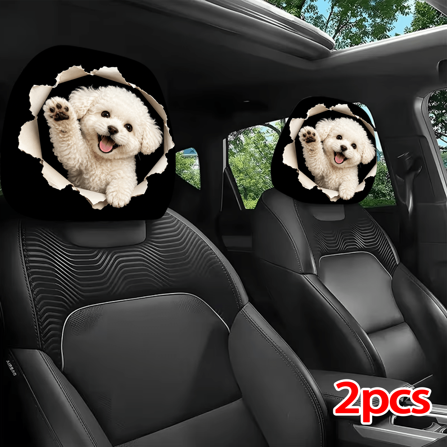 TEMU 2pcs Printed Car Headrest Covers, Interior Decoration With And Universal Fit Installation, For Interior Additions, Perfect Funny Car Decoration
