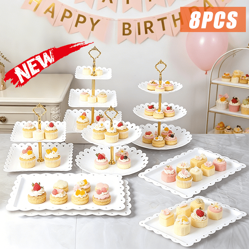 TEMU 8pcs Fruit Plate Set, White Dessert Display Stand, Suitable For Birthdays, Weddings, Holidays, New Year, Bridal Gifts, Parties, Weddings And