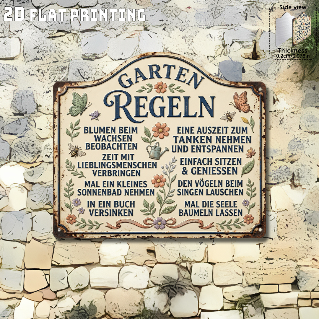TEMU 【2D Flat】 [2D Flat] . Vintage Used-Look Acryl Wandkunst Gartenregeln Thema Schild, Acryl Wandkunst Used-Look Rostige Textur, Frische Gartendeko,