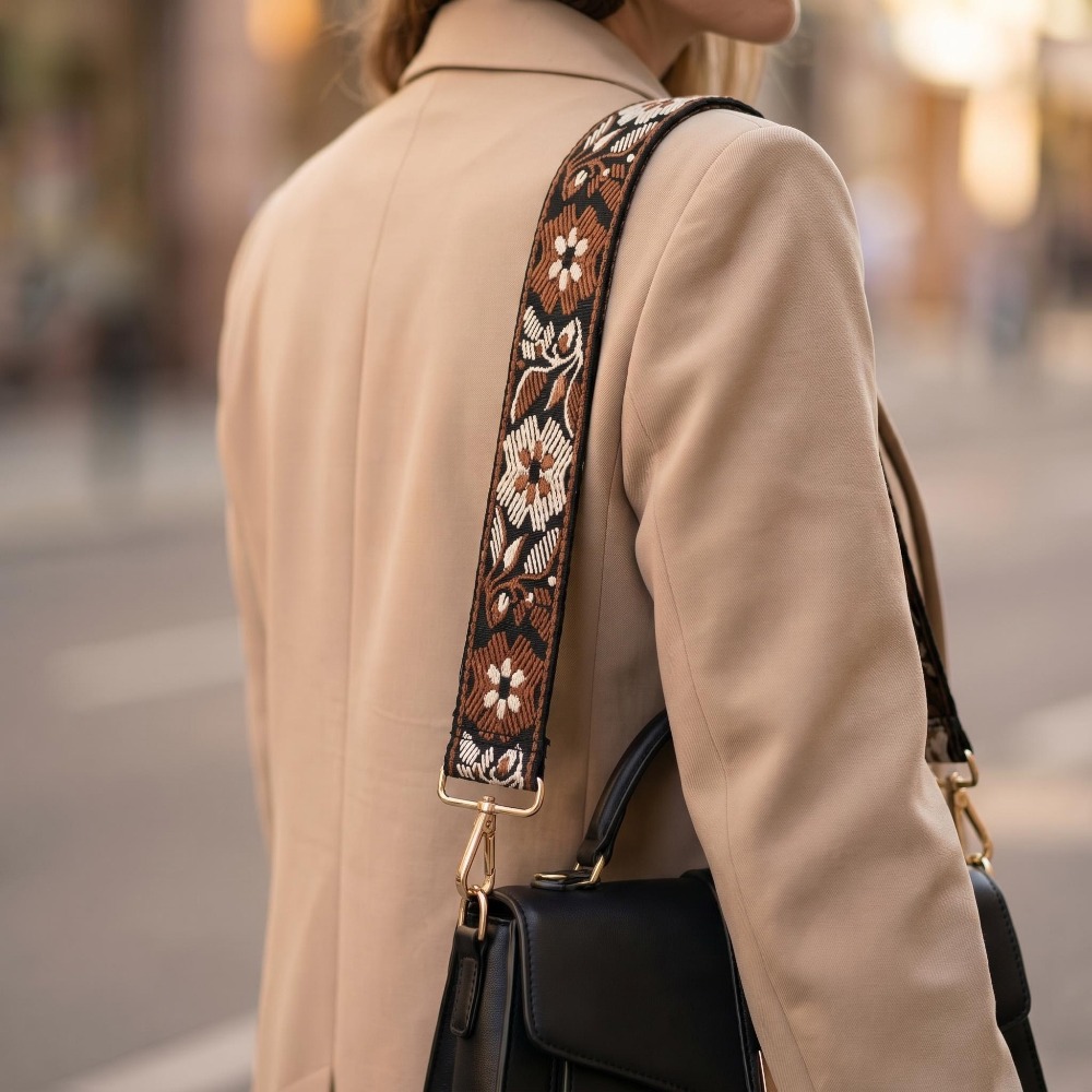 TEMU Bandoulière pour sac à main pour femmes, bandoulière de remplacement large à fleurs jacquard , accessoire de sac tissé , bandoulière de rechange