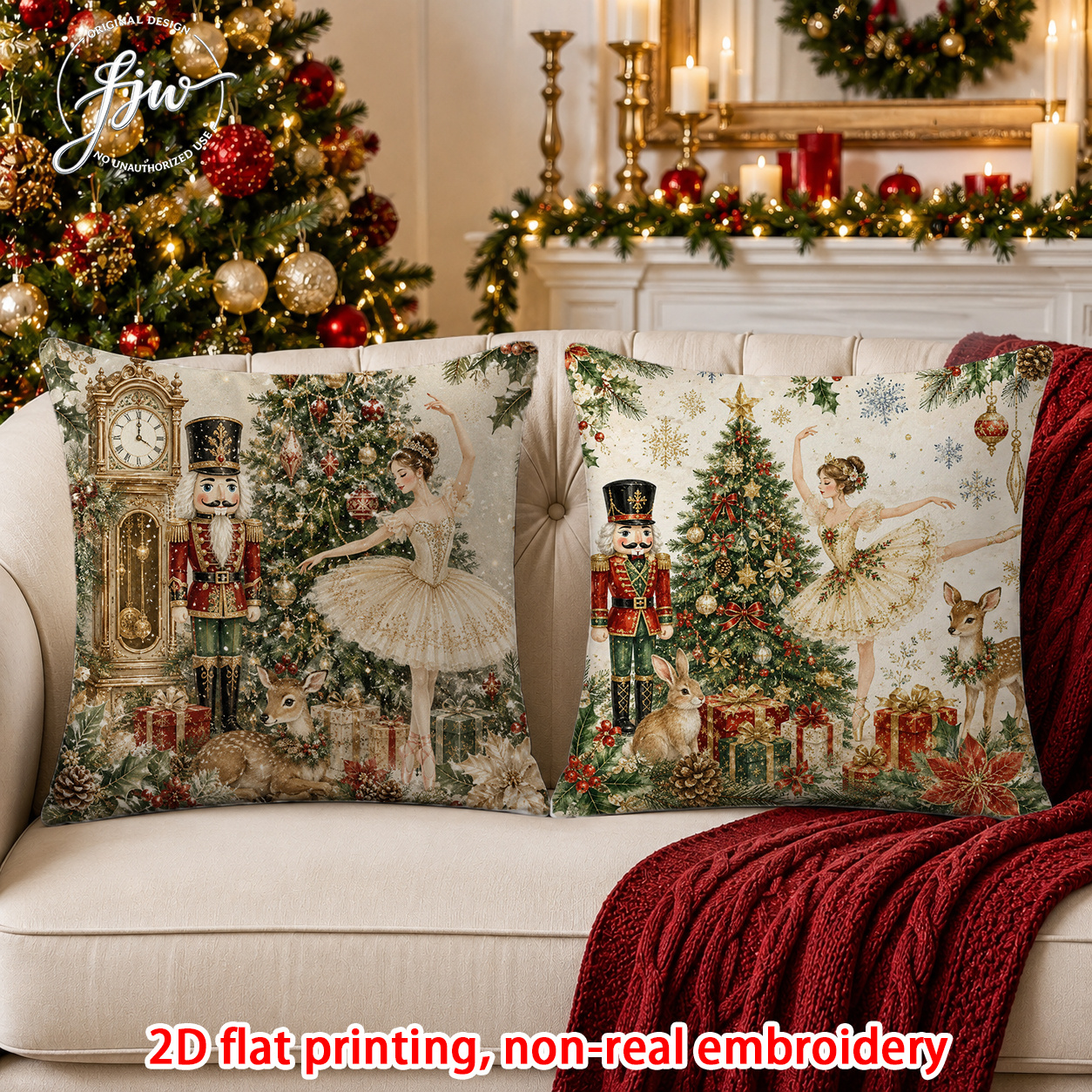 TEMU 2d Flat - 2d Flat 2pcs Vintage Christmas Throw Pillow Covers Christmas Cushion Cover Suitable For Living Room Bedroom Sofa Chair Car Holiday