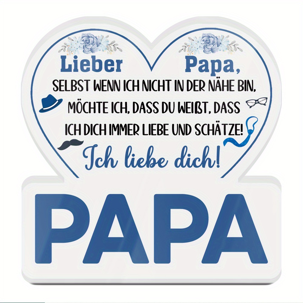 E-shop 2D Flach, . Putuo Dekor Deutsches Acrylschild - Herzförmiges Vatertagsgeschenk mit "Papa" & Deutscher Liebesbotschaft, Zeitgenössische