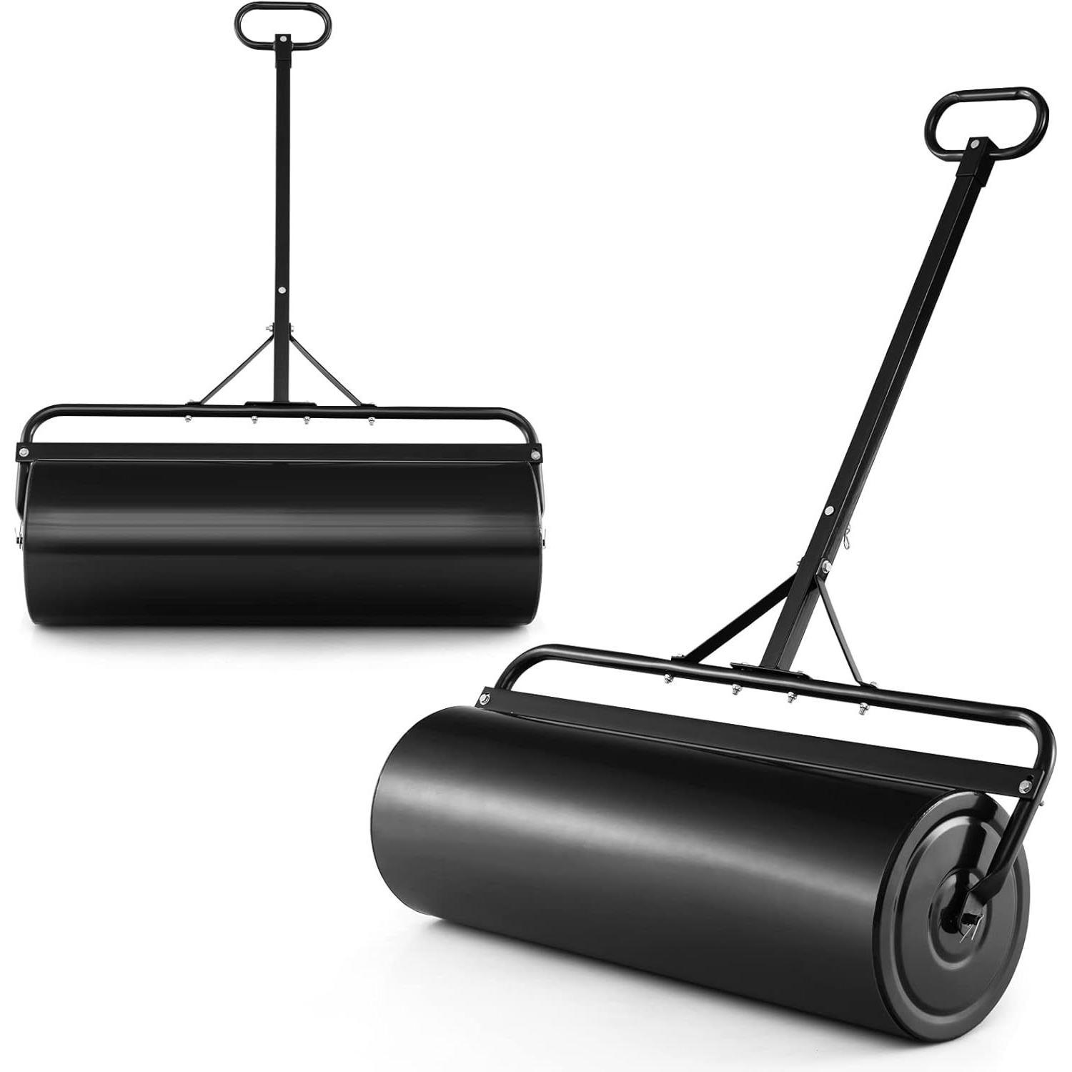 Metal Lawn Roller With Removable Handle For Gardens, Yards, Parks And Farms (black)