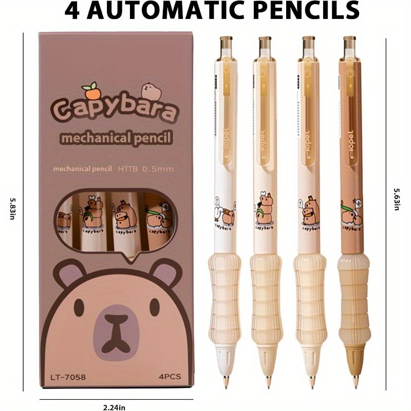 4pcs cute cartoon ybara erasable retrble penserasable gel ink pens0.5mm 0.5mm cute ybara mechanical pencils lead refills erasers for   ps, pens, writing tools, office stationery, fun writing tools, stylish pens, retractable mechanism, smooth writing, gel ink pen, mechanical pencil set, back to school, school supplies, cute pens, erasable pens Product details 2