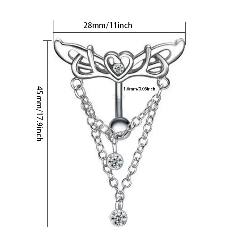 TEMU 1pc Of Heart Wing Chain Belly Button Ring, Trendy Jewelry For A , Perfect For Halloween, Christmas Parties, Or Carnival Gifts
