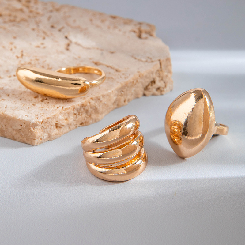 3pcs Unique Retro Geometric Layered Ring Set