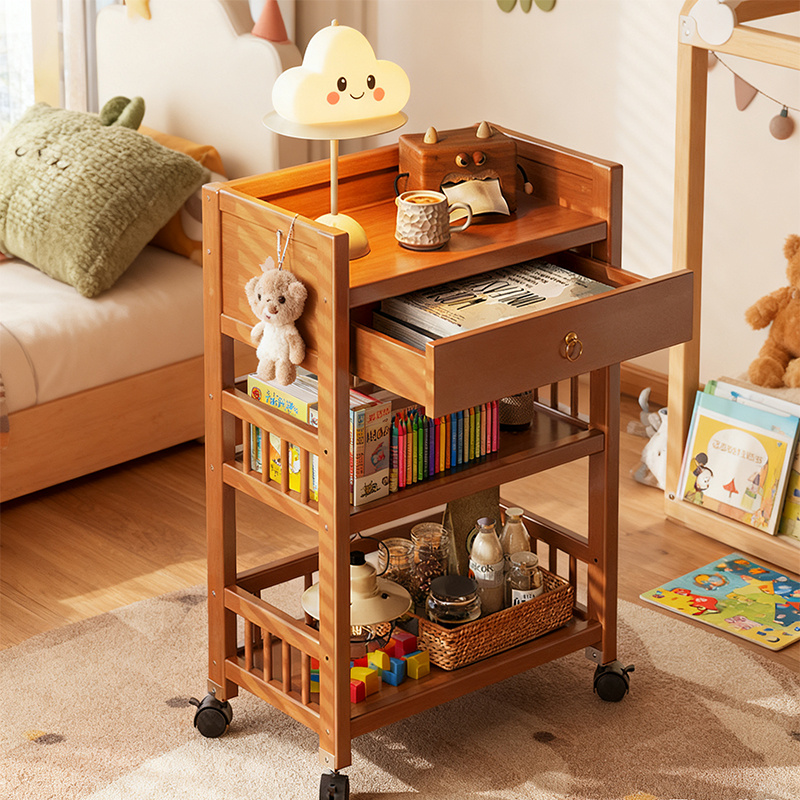 TEMU Heavy-duty 3-tier Lockable Sliding Shelf Rolling Storage Trolley | Mdf, Light/dark Brown End, 4-wheel Multi-functional Trolley, Suitable For