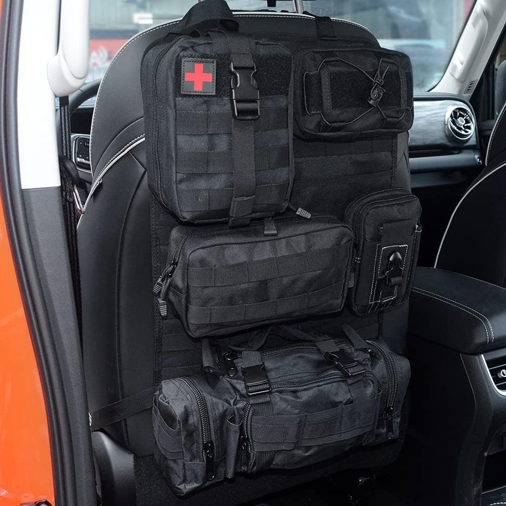 1pc Tactical Car Seat Organiser With 5 Pouches For Mobile Phones, Tools And Items