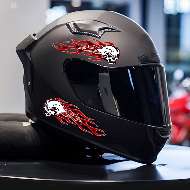 a set 4 motorcycle helmet stickers featuring flame skull - Temu New Zealand
