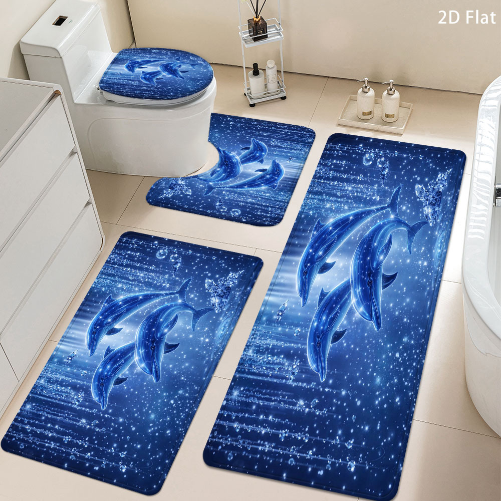 TEMU Tapis de bain antidérapant 3/4 pièces pour douche, baignoire et toilettes - Tapis de sol épais, , absorbant et à séchage rapide avec en cristal,