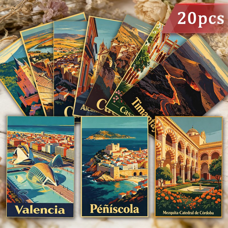 TEMU 20 piezas de postales de ciudades españolas para ocasiones - Postales retro de cartulina gruesa de cara con monumentos españoles, adecuadas para