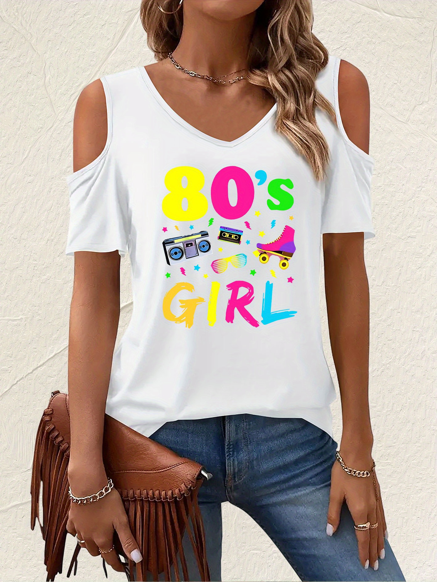 T-Shirt à Manches Courtes Fille Épaules Dénudées à Paillettes - Tee Élégant Et Chic Pour Enfants, Haut Décontracté Été