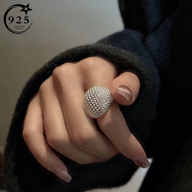 Image of S925 925 Silvery Wide Round Bead Fashionable High-grade Heavy-duty Open Index Finger Ring, Suitable For Daily Versatile Gifts, Mother's Day, Valentine's Day, , Accessories