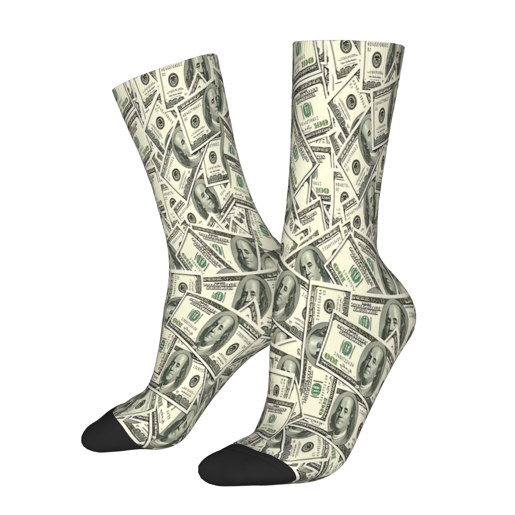 1 Pair Sock 100 US Dollars American Dollar Bill Printed Seamless Knit Fabric Hand Washable Best for Home Outdoor Sports and Gifts