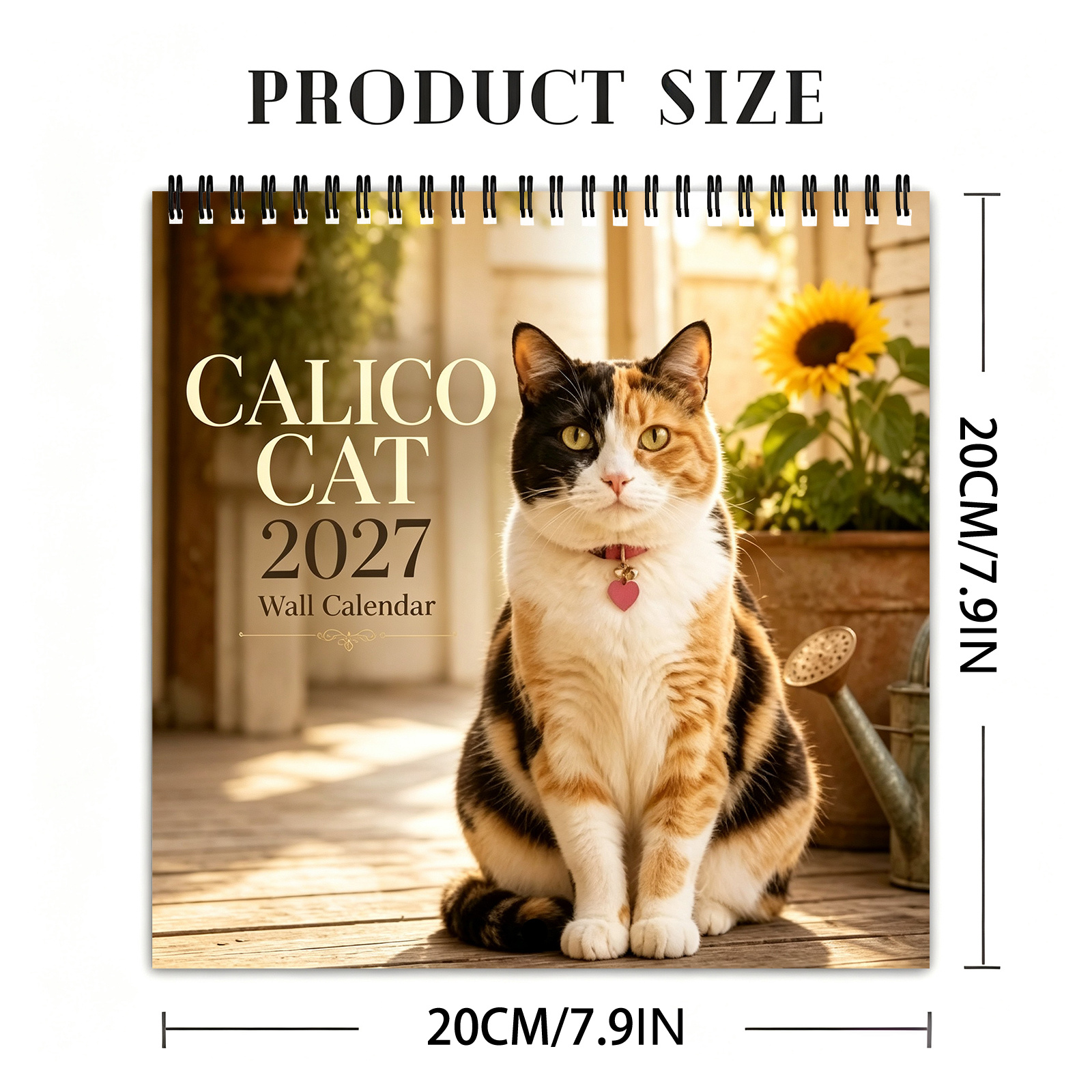 TEMU 2027 Calico Cat Wall Calendar, 12 Months Jan 2027 To Dec 2027, High Quality Warm Cozy Realistic Multi-scene Calico Cat Prints, Spiral Bound