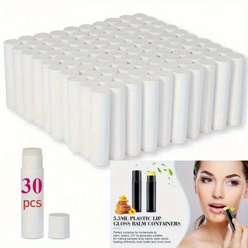 30 leere lippenbalsam-tüten aus plastik, je 5,5 gramm, mit drehverschlusskappen,   für selbstgemachte lippenstifte, lippenbalsam und festes parfüm, in weiß