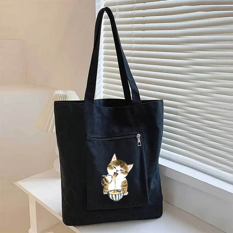 TEMU 대용량 귀여운 고양이 프린트 토트백, 남녀공용 캐주얼 숄더 핸드백, 여행, 출퇴근 및 쇼핑용