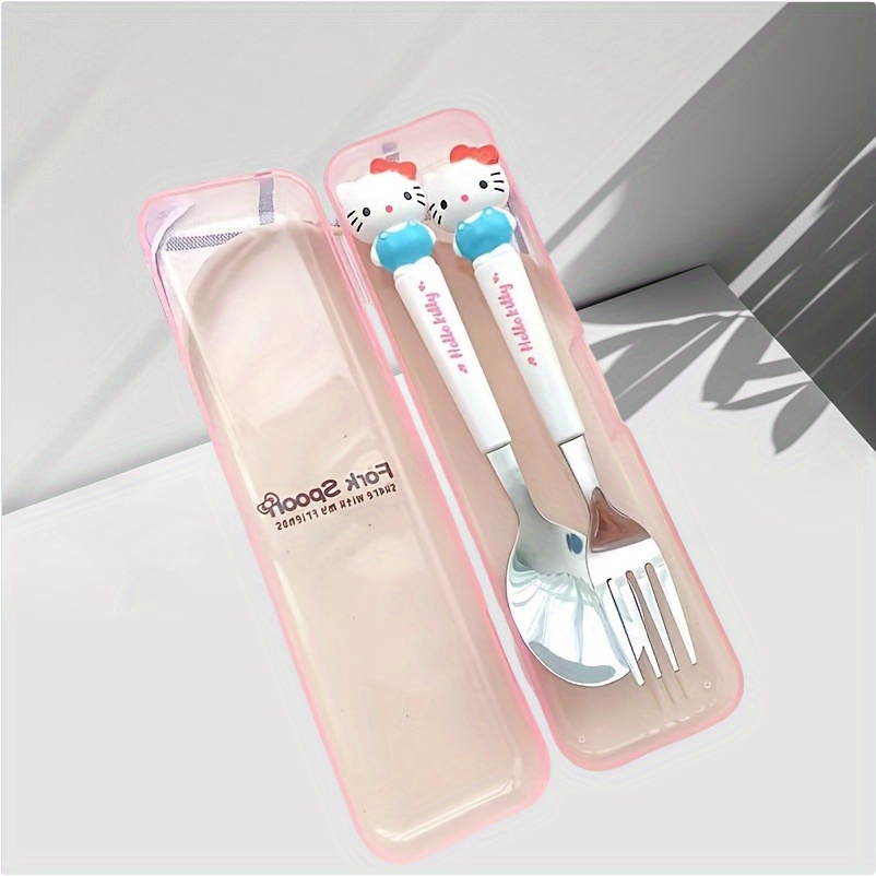 2pcs Cartoon Spoon And Fork Set, Stainless Steel Cutlery For Kitchen Use