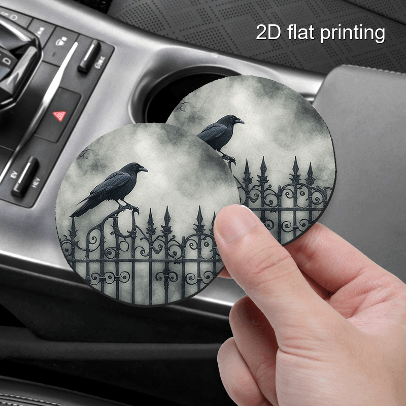 TEMU 2pcs Gothic & Cup Coasters- Eva Material, 2d Flat Printing, Fits Most Vehicles, Interior Accessories, Car Cup Holder| Gothic Design| Eva