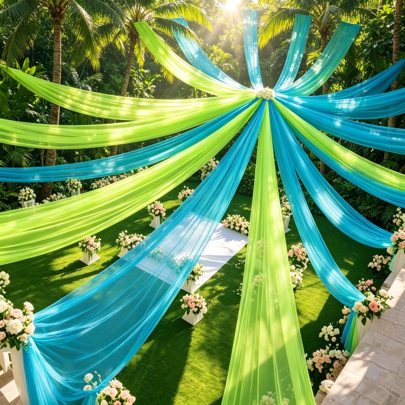 TEMU Ensemble de 4 pièces, vert fluorescent et bleu , foulard de décoration de plafond pour fête de mariage, de polyester douce au , décoration de