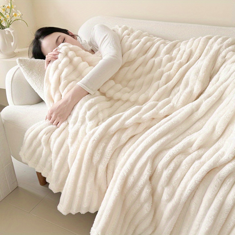 1 stück übergroße flanell-decke mit zugband, weiße dicke plüsch-sofadecke, sommer-nickerchen-decke, für outdoor-camping, geburtstagsgeschenk, zugband-design für   warmes gemütliches erlebnis