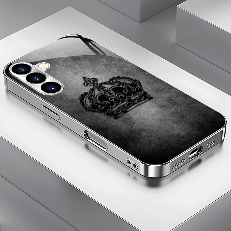TEMU Phone Case: Crown Pattern Electroplated Silver Phone Case For Galaxy S25/s24/s23/s22/s21/s20/note