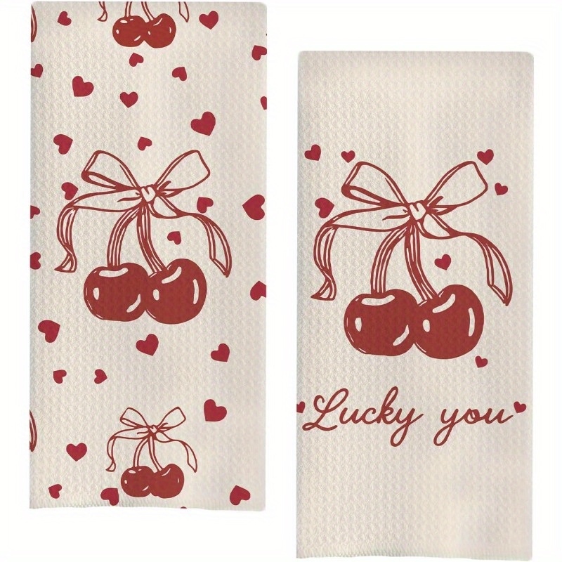 

2-pack 18x26 Inch Valentine's Day Kitchen Towels, With Bow And , Soft Polyester Dish Towels, Style, Machine Washable, Preppy Hand Towels For Home Decor