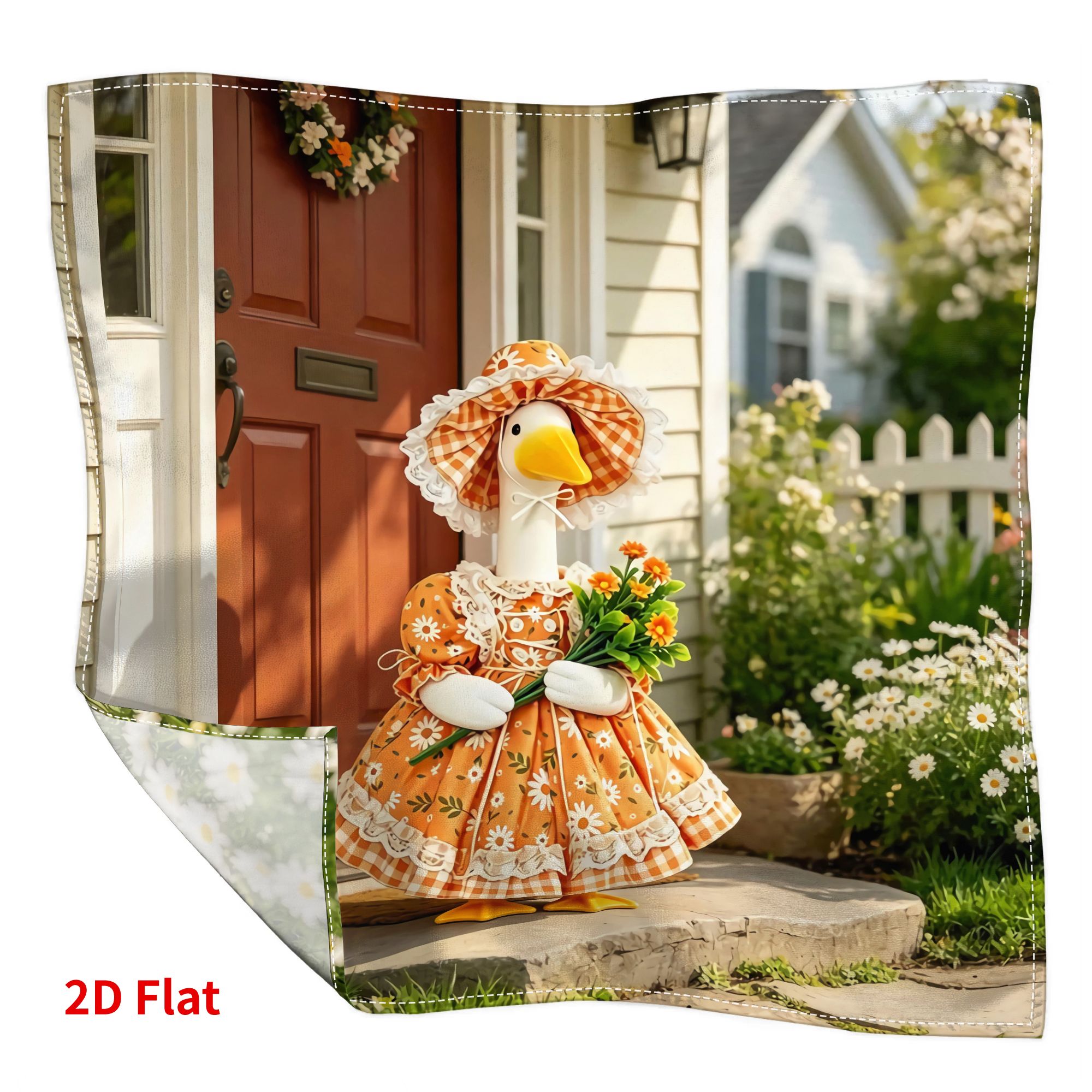 TEMU Écharpe Carrée Tendance 55*55cm Motif Imprimé 2D Spring Porch Goose pour Randonnée Air, Accessoire de Fête, Mode