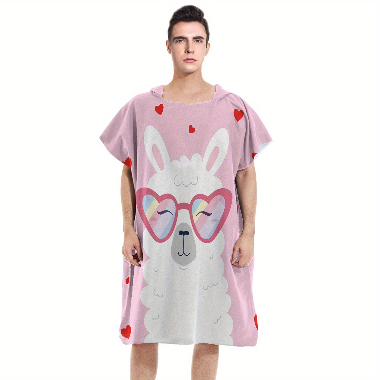 TEMU 1pc A Hooded Bathrobe Made From Microfiber, Featuring Alpaca Designs, Perfect For And Durability While Swimming And Traveling