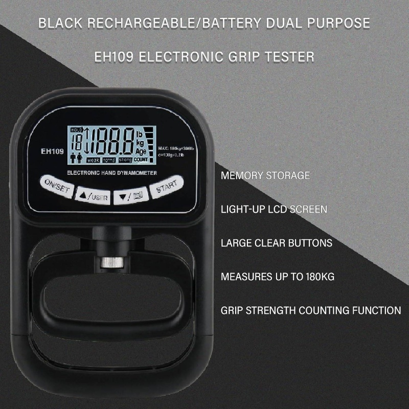 electronic hand dynamometer 400lbs/180kg adjustable   grip strength tester & trainer set - portable electronic counting grip with lcd display,   for home gym, fitness training, and  , grip strength tester,   tool, sleek device, durable construction Product details 5