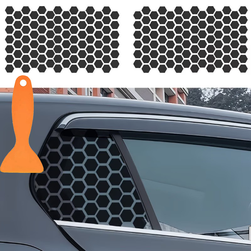 TEMU 3pcs Pack Universal Car Window Decals With Tool, Self-adhesive Hexagonal Honeycomb Vinyl Stickers, Truck Side Window Honeycomb Stickers,