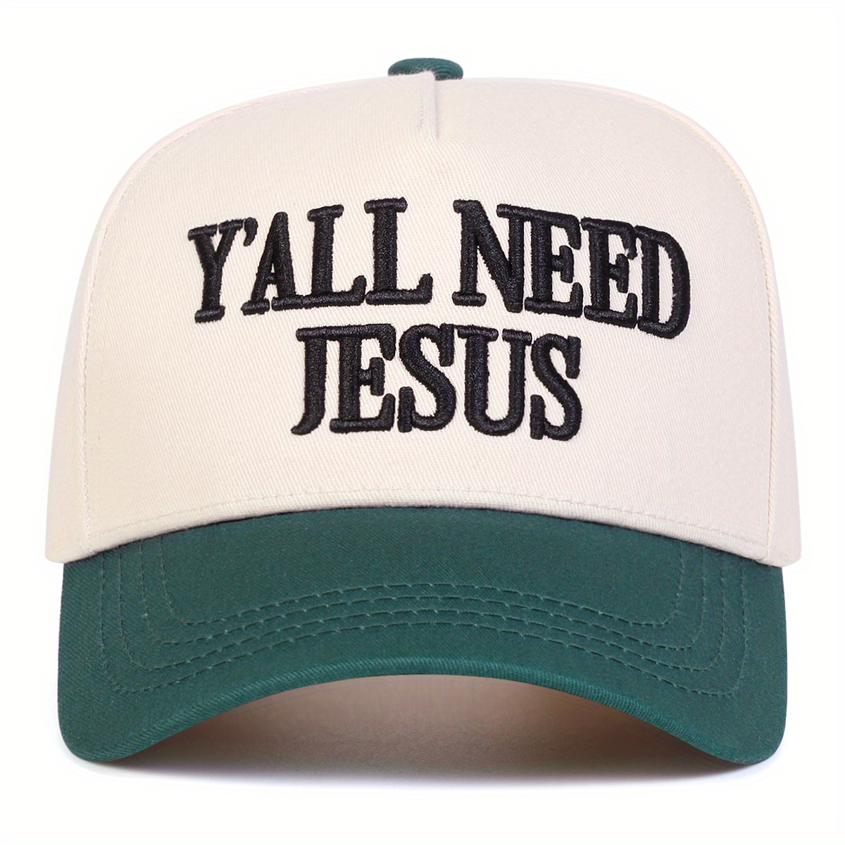 TEMU 1 Casquette de baseball pour homme « Y'ALL NEED JESUS », chapeau élégant à panneaux, casquette décontractée réglable pour sports de , convient