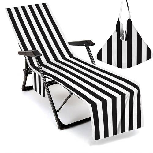 1pc black and white vertical striped 210 x 75cm quick drying towel beach towel pool chair cover with pockets holiday additions and travel essentials