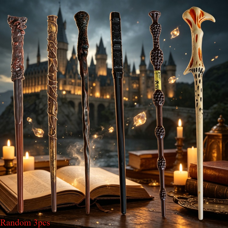 TEMU Random 3pcs Wb Warner . Harry Potter Series Themed Wand Set, Including Harry Potter, Hermione, Ron, Snape, Dumbledore, Voldemort, Suitable For