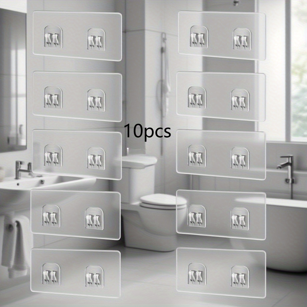 10 Self-adhesive Plastic Hooks Without - Ideal For Organizing Bathrooms And Kitchens, Storage For Bathtubs, Utility Hooks