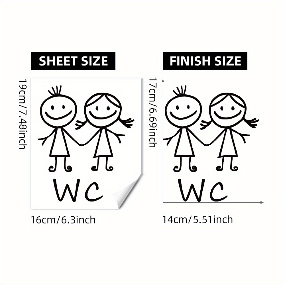 Black And White Easy Line Drawing Of Male And Female 'wc' Sign Wall Stickers, Home Decor Wall Stickers, Suitable For Bathroom Door Stickers, Made Of Removable Self-adhesive Pvc, 1pc/19*16cm