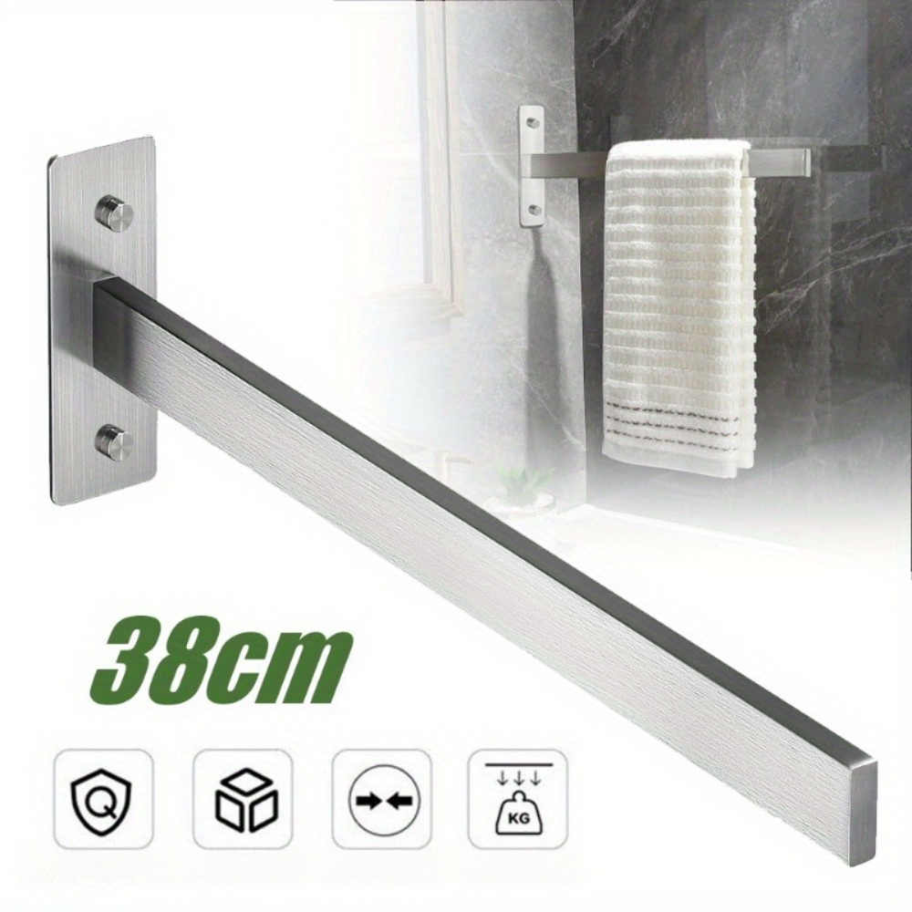 38 Cm Towel Rack With No Drilling Required, Featuring A Single Arm Design. This Self-adhesive Towel Rail Of Square Matte Stainless Steel And Is Suitable For Mounting On Walls In Bathrooms And Kitchens