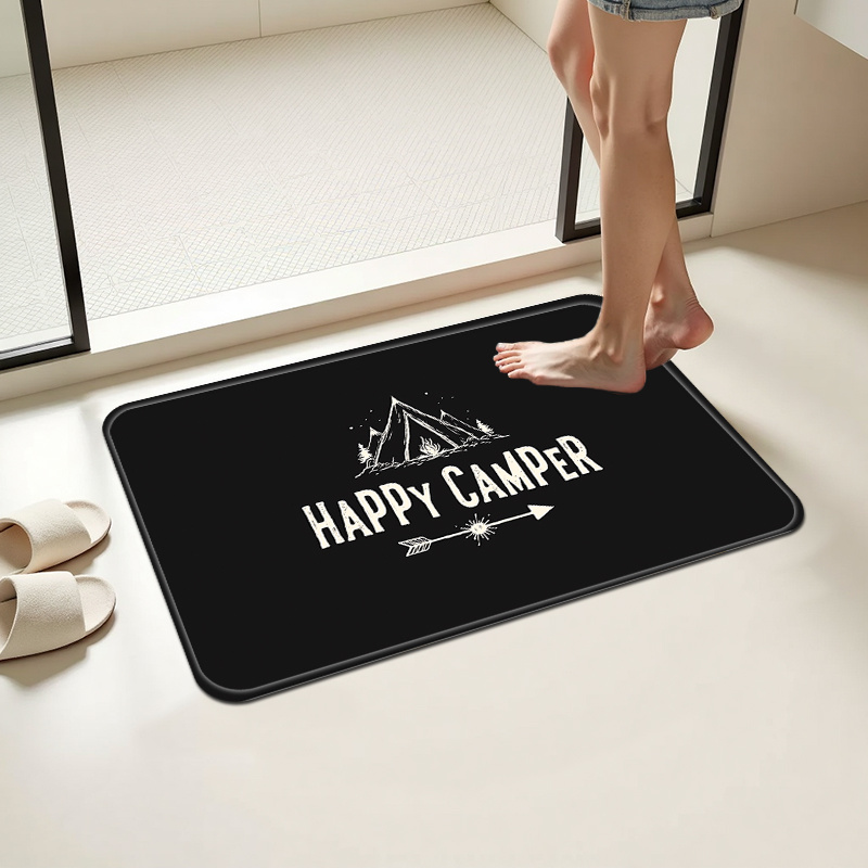 TEMU Camping Themed Printed Doormat, Soft Flannel Welcome Mat, Non-slip Outdoor Rugs For Entryway, Machine Washable, Foldable, Durable Polyester