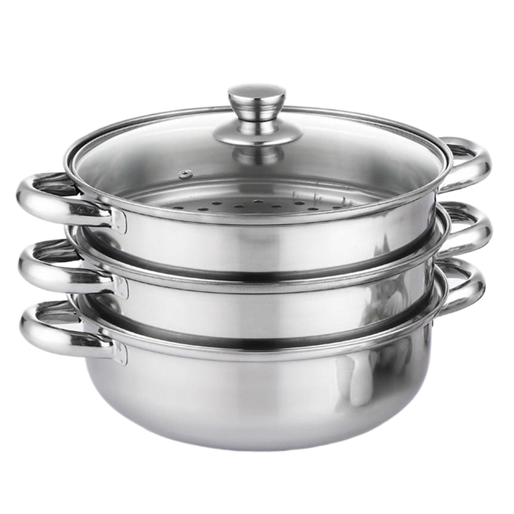 TEMU 3-tier Large Heavy-duty Stainless Steel Steamer Pot With Thick Bottom - Induction/stove Compatible Steam Cooker Suitable For & Stoves, For