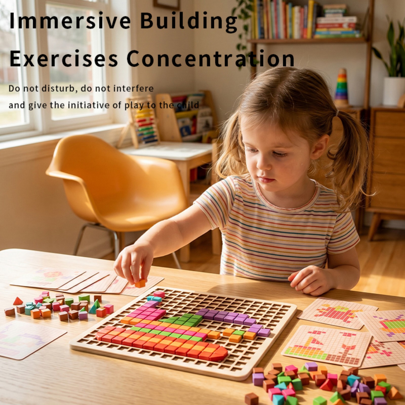 Wooden Mosaic Puzzle Geometric Shape Pattern Blocks for Kids