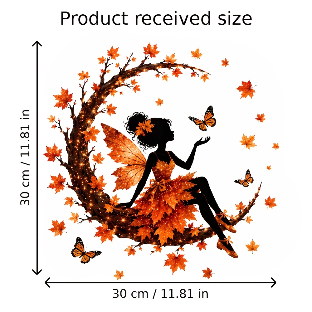 Image of 1pc Autumn Leaf Moon Silhouette Window Cling Decoration, Adhesive-free Pvc Static Window Sticker, Maple Leaf Glass Decor, Autumn Artistic Illustration Style Glass Sticker