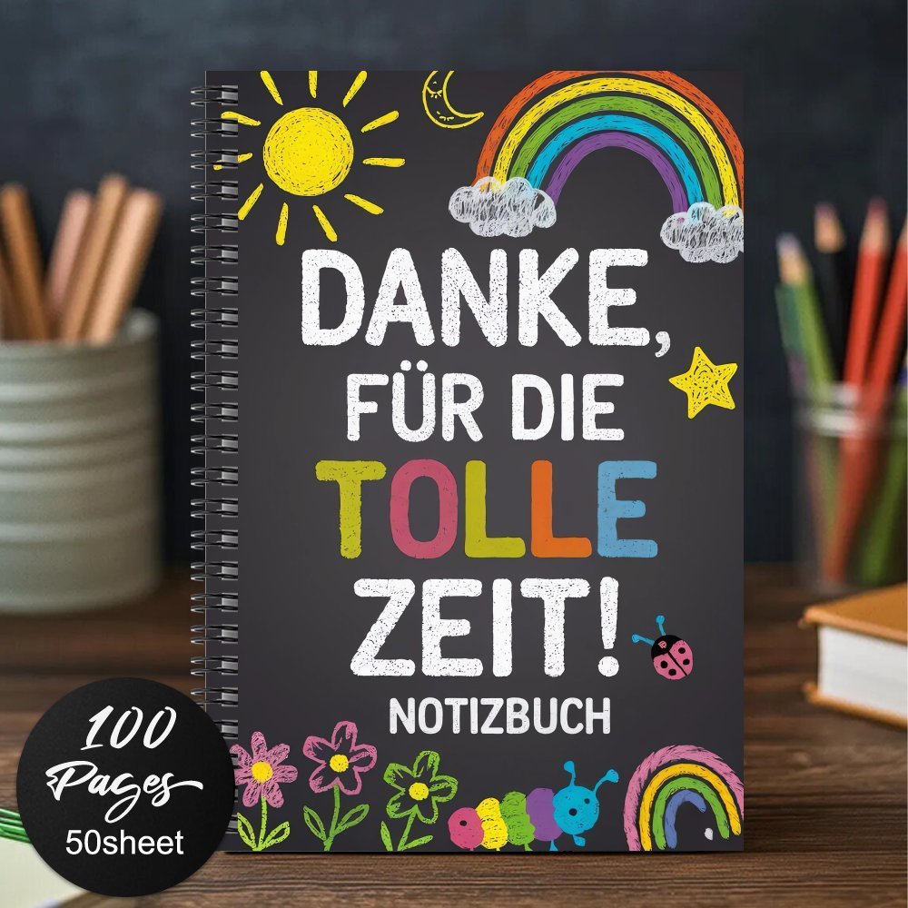 E-shop Spiralnotizbuch für Deutschlehrer: Tafel-Design mit Zitat „Danke für die schöne Zeit“, 100 Seiten – Hochwertiges Papier, perfektes