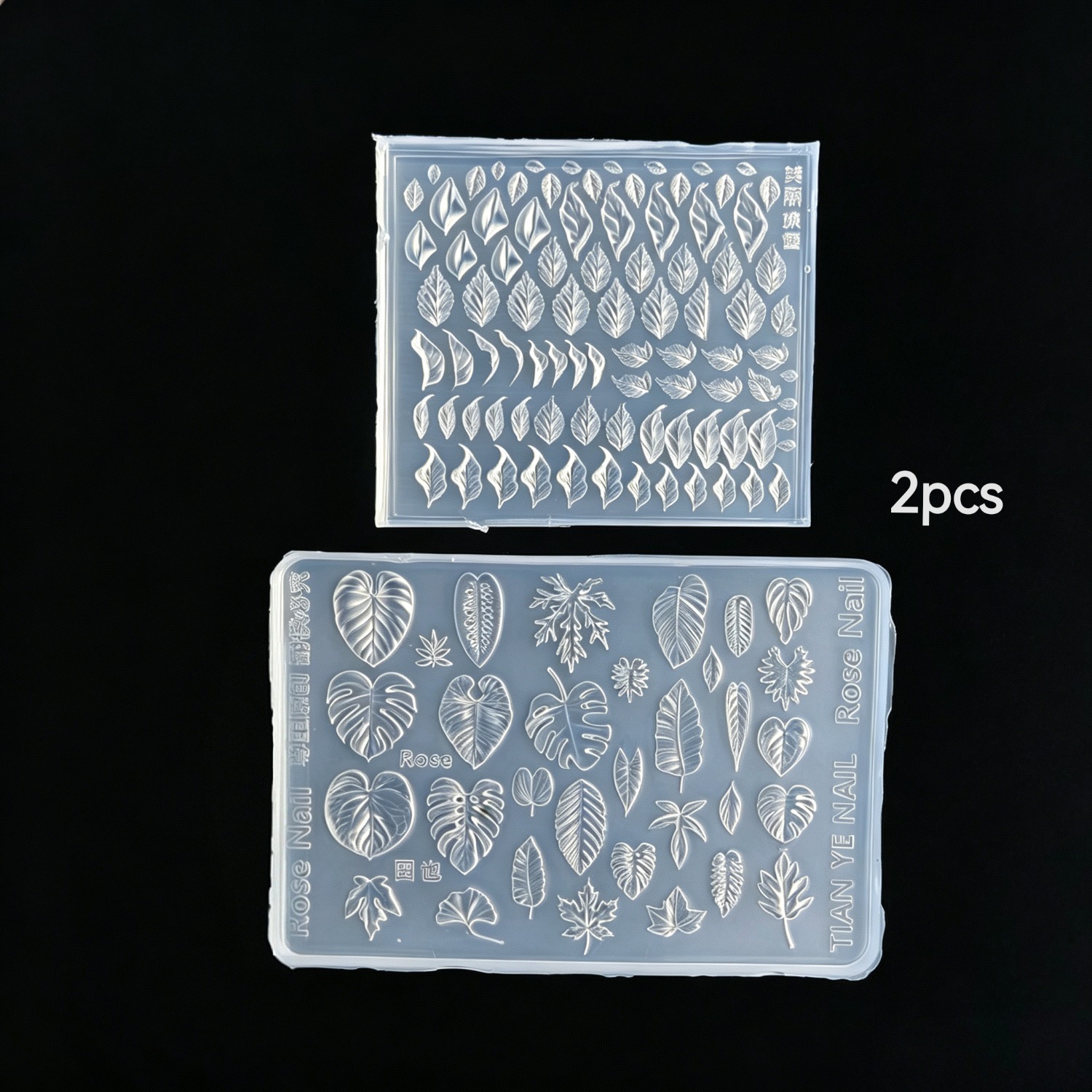 TEMU 2pcs 3d Monstera Leaves Nail Art Silicone Mold Set, Reusable Clear Nail Charm Making Mould, Manicure Decoration Template Tools For Resin Acrylic