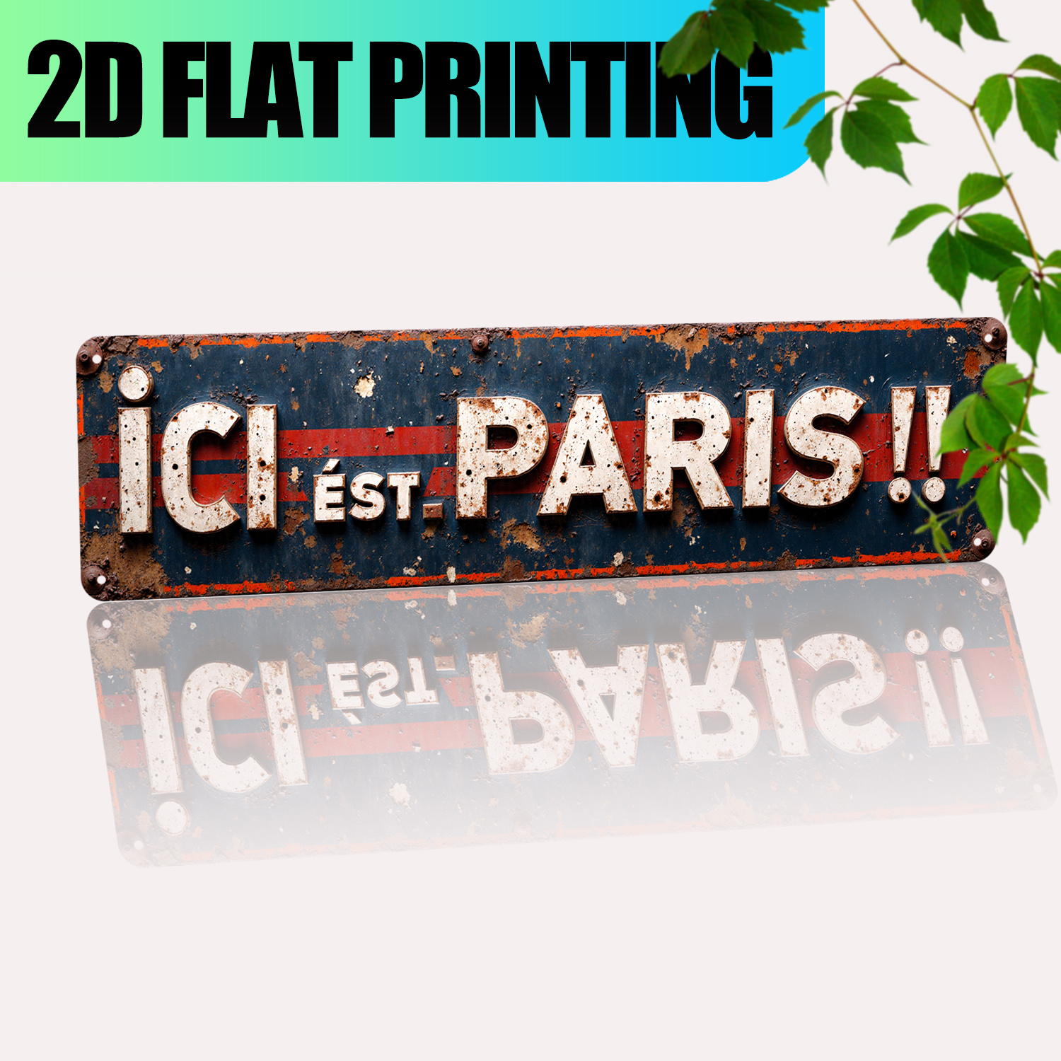 TEMU Panneau plat 2D, 1 pièce 16*4 pouces, Plan 2D, 1 pièce Panneau de style français vintage - IC ÎC EST PARIS ! Décoration murale vintage en métal