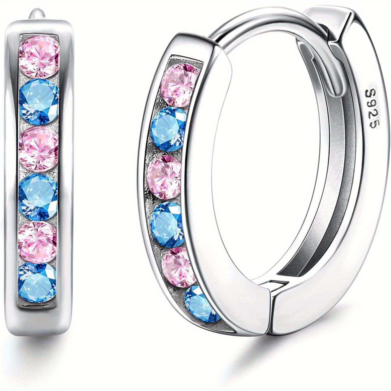 Image of Milacolato Small Creole Earrings In 925 Silver For Women And, Featuring Zirconia, Hypoallergenic Huggie Earrings Are Perfect For And Worn Comfortably While Sleeping
