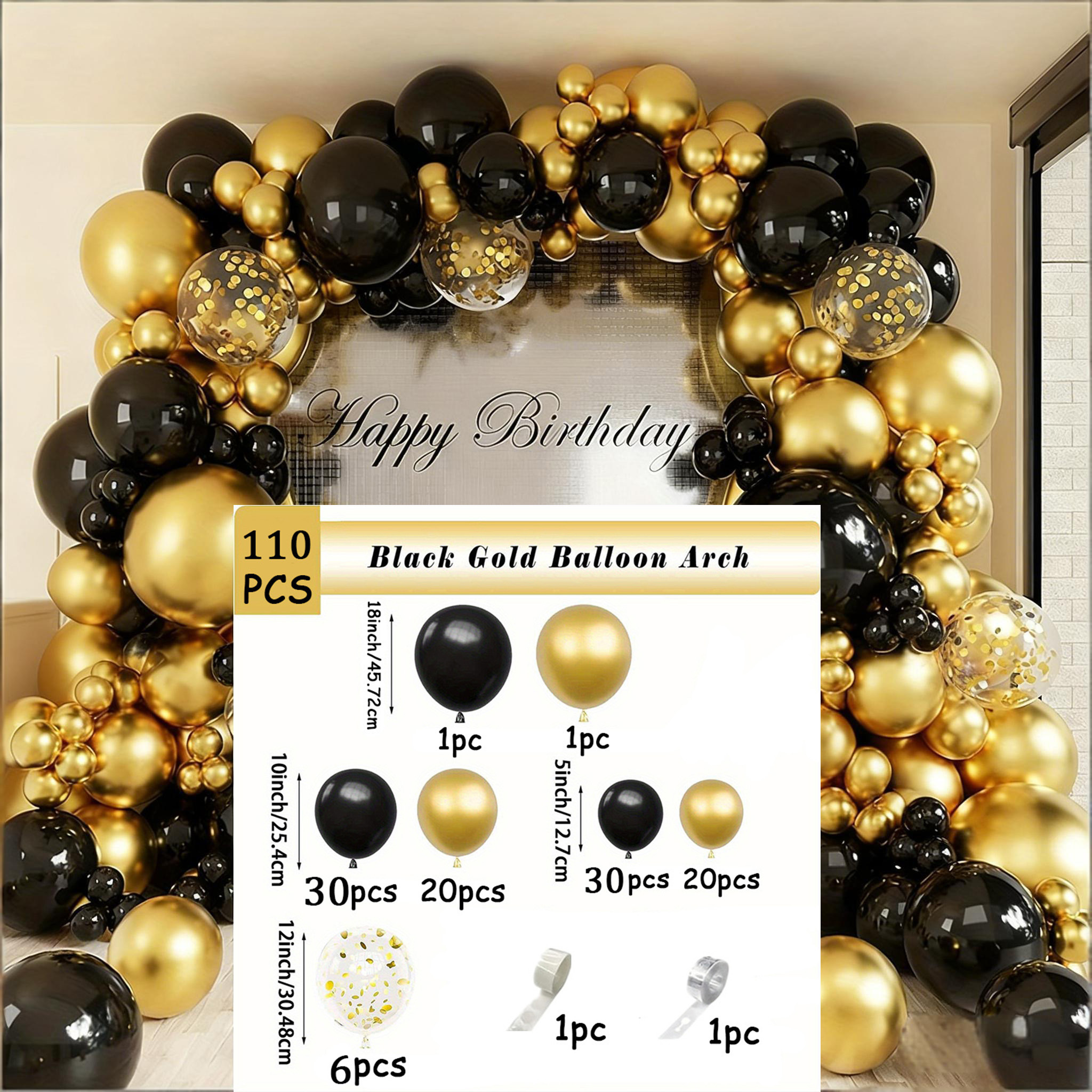 Image of 110pcs/set Black & Metallic Balloon Arch Kit - For Weddings, Birthdays, Anniversaries & Graduations - Indoor/outdoor Celebrations Party Decoration, For Halloween, Christmas