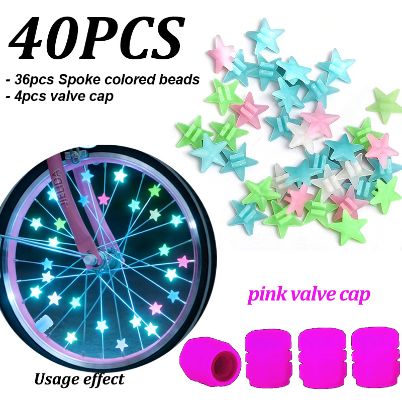TEMU Kit de 40 décorations phosphorescentes pour de vélo : perles phosphorescentes pour et bouchons de valve, équipement de cyclisme | Accessoires de