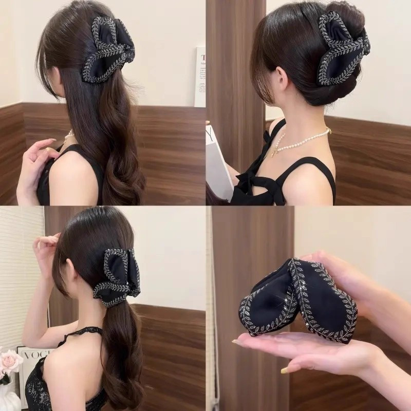 1pc Strong Hair Claw Clip - for Thick Hair Black Big Size - Non Slip Acrylic Clip Vintage - Sparkle Stones Wheat Hair Accessory