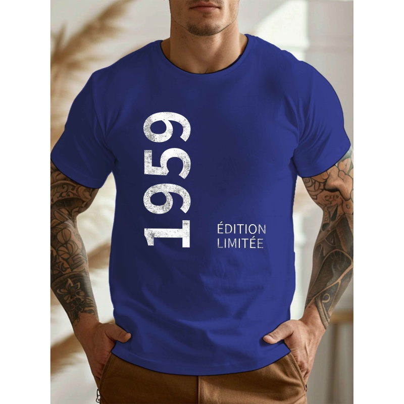 

Men's 1959 Print T-shirt - Casual Crew Neck, Short Sleeve, Lightweight Polyester Top For Summer, Machine Washable